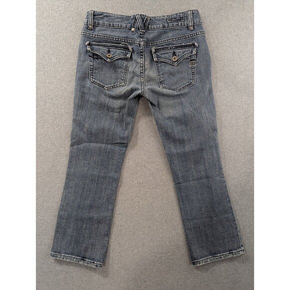 Miss Me Jeans Womens SZ 29 Blue Distressed Classic Cropped Flap Pocket Whiskers - Picture 9 of 16